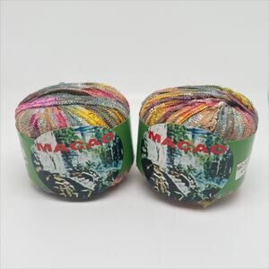 Lot of 2 Balls of Macao Ribbon Yarn Multicolor #511 Made in Italy Nylon Cotton